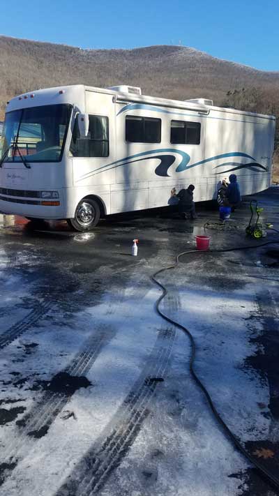 What can happen when you wash and wax an RV in the snow&##x3f;