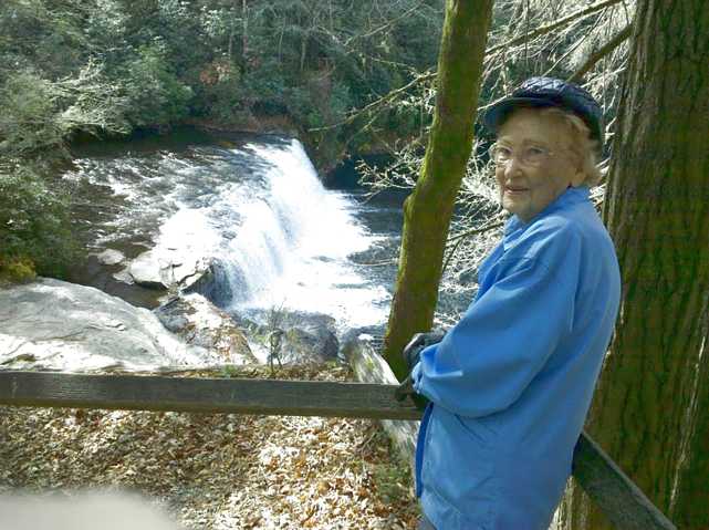 My mother at age 93 hiking to a waterfall