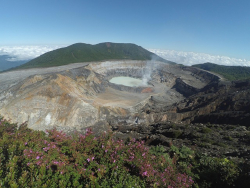 The Poas volcano typically emits small puffs of smoke and ash.
