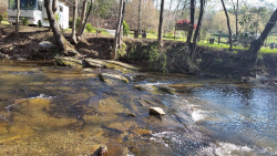 My motorhome parked next to a river in North Carolina