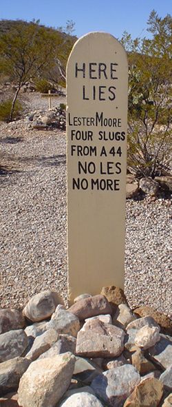 Lester Moore ran a Wells Fargo office in AZ. One customer was unhappy because he received a damaged package, and he shot Lester.